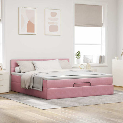 Struttura Letto Pouf con Materasso Rosa 180x200 cm in Velluto | homemem39