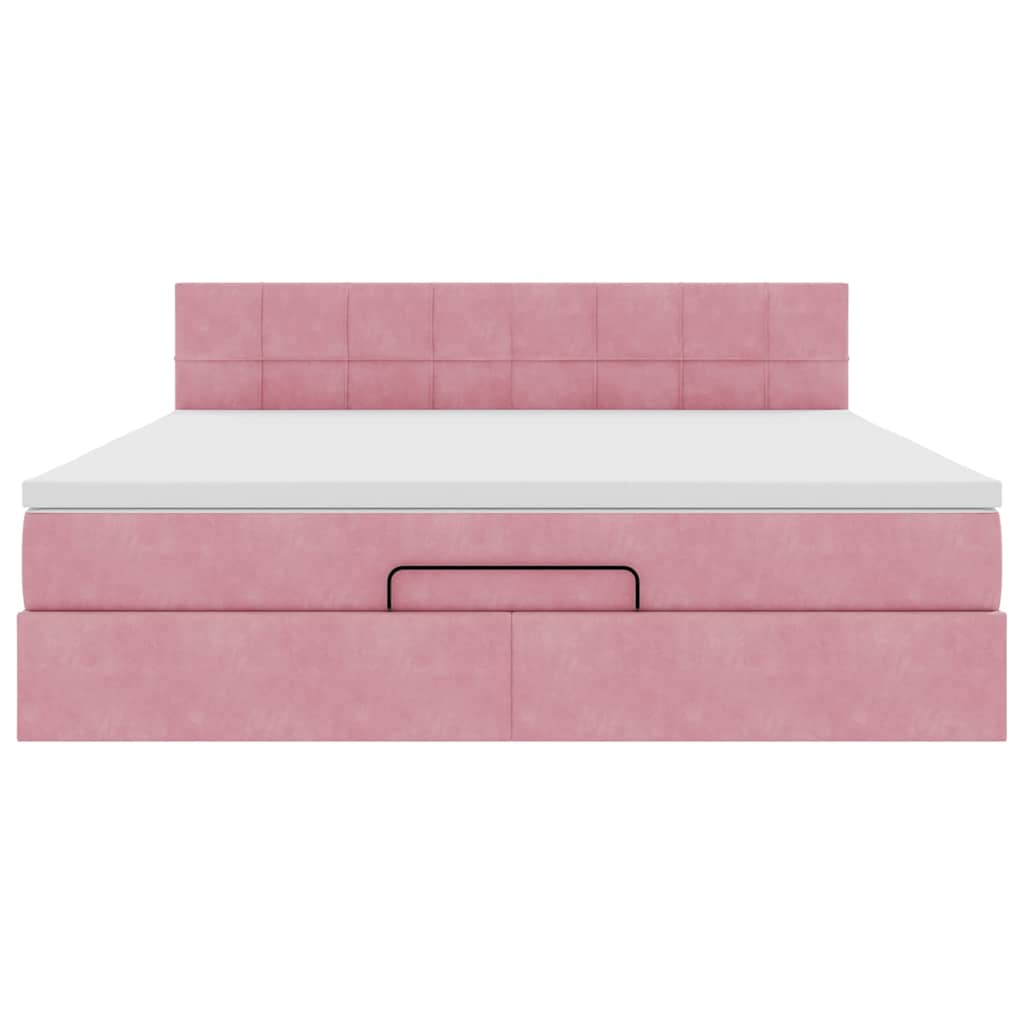 Struttura Letto Pouf con Materasso Rosa 180x200 cm in Velluto | homemem39