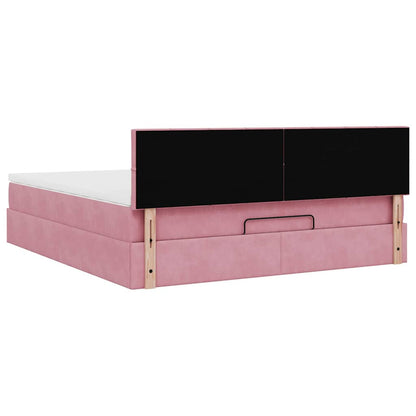 Struttura Letto Pouf con Materasso Rosa 180x200 cm in Velluto | homemem39