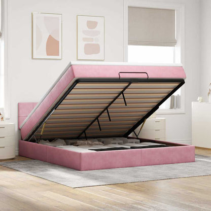 Struttura Letto Pouf con Materasso Rosa 180x200 cm in Velluto | homemem39