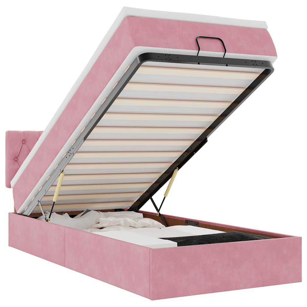 Struttura Letto Pouf con Materasso Rosa 80x200 cm Velluto | homemem39