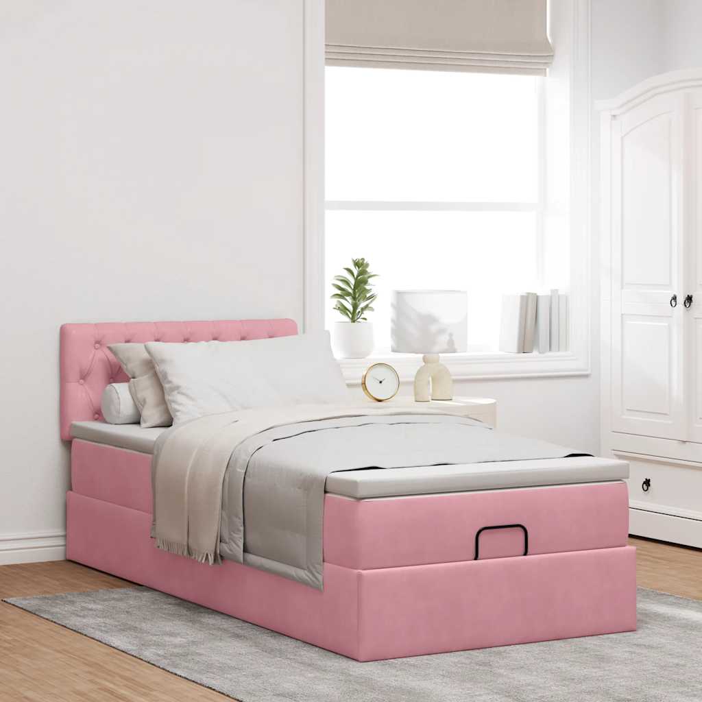 Struttura Letto Pouf con Materasso Rosa 80x200 cm Velluto | homemem39