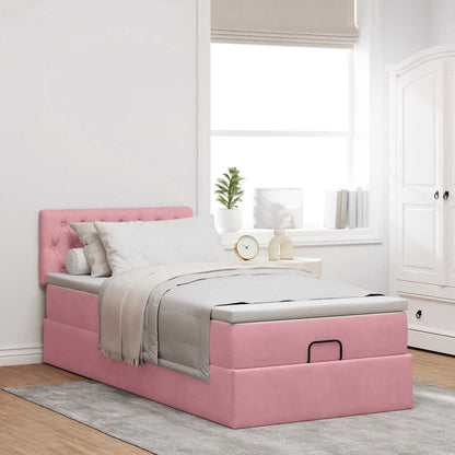 Struttura Letto Pouf con Materasso Rosa 80x200 cm Velluto | homemem39