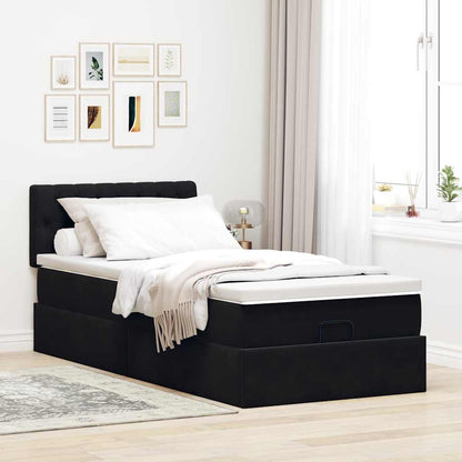 Struttura Letto Pouf con Materasso Nero 90x190 cm in Velluto | homemem39