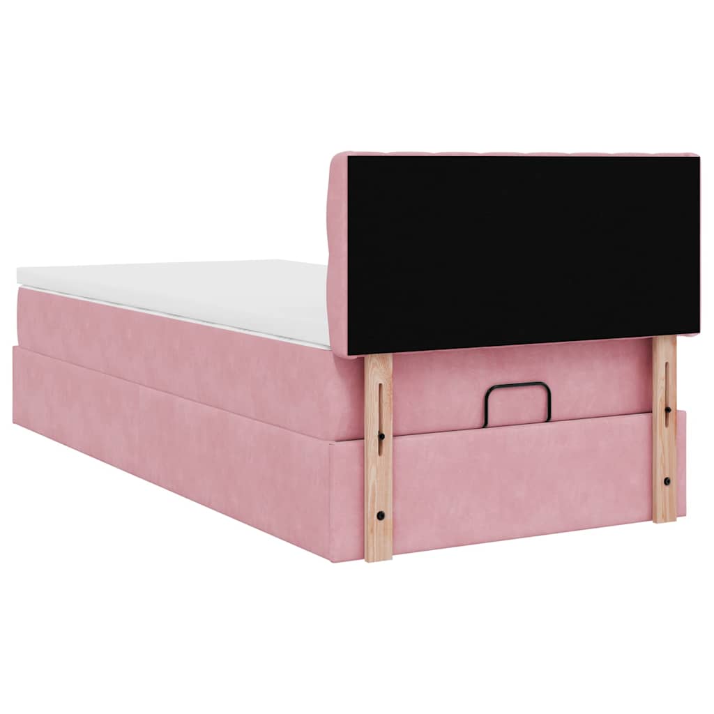 Struttura Letto Pouf con Materasso Rosa 90x200 cm in Velluto