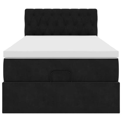 Struttura Letto Pouf con Materasso Nero 100x200 cm Velluto