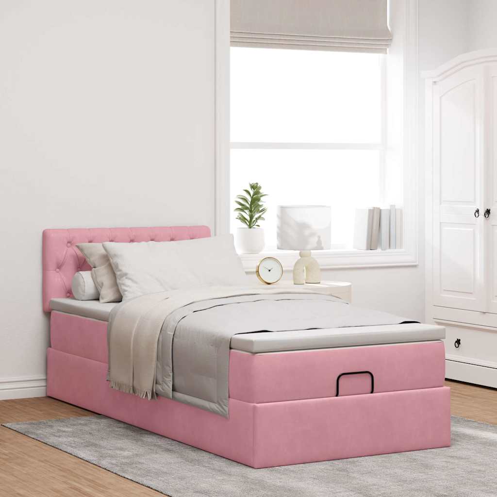 Struttura Letto Pouf con Materasso Rosa 100x200 cm Velluto - homemem39