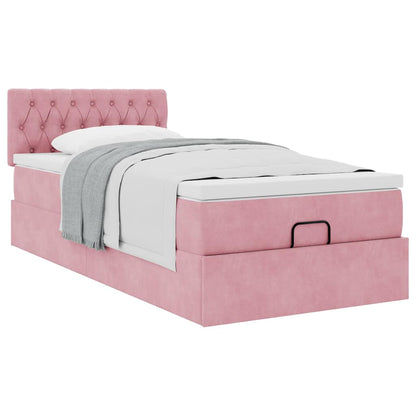 Struttura Letto Pouf con Materasso Rosa 100x200 cm Velluto - homemem39