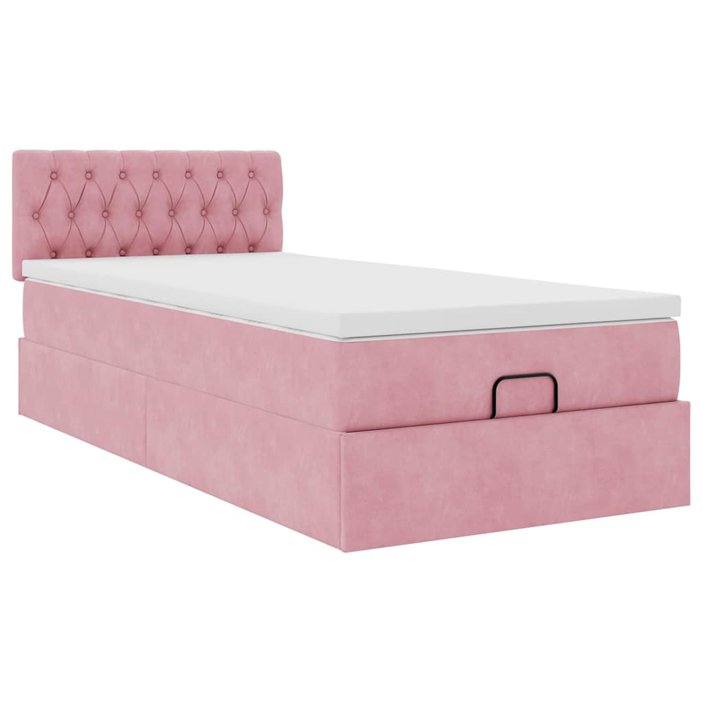 Struttura Letto Pouf con Materasso Rosa 100x200 cm Velluto - homemem39
