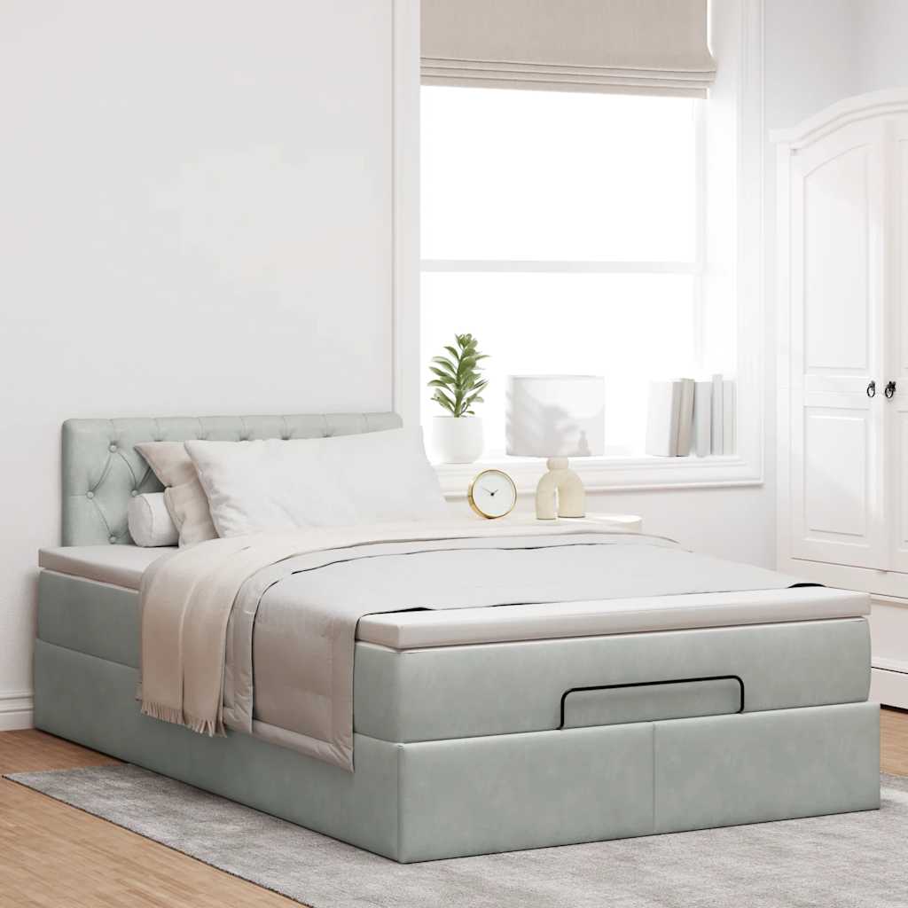 Pouf Letto con Materasso Grigio Chiaro 120x190 cm in Velluto | homemem39
