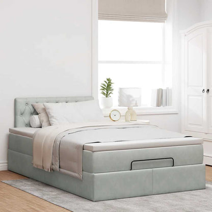 Pouf Letto con Materasso Grigio Chiaro 120x190 cm in Velluto | homemem39