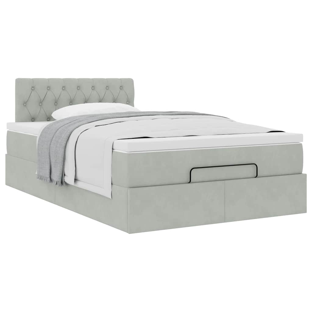 Pouf Letto con Materasso Grigio Chiaro 120x190 cm in Velluto | homemem39