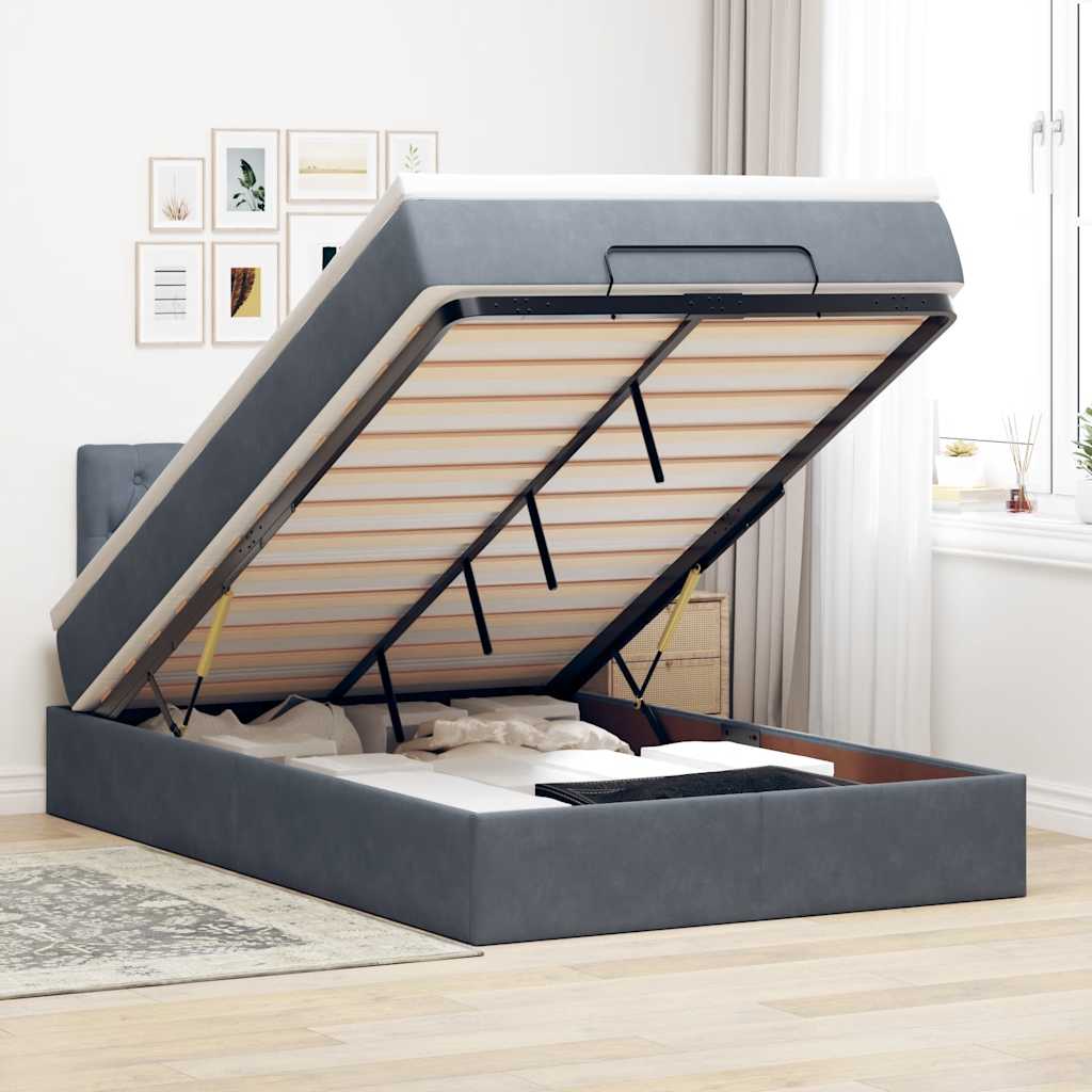 Pouf Letto con Materasso Grigio Scuro 120x190 cm Velluto | homemem39