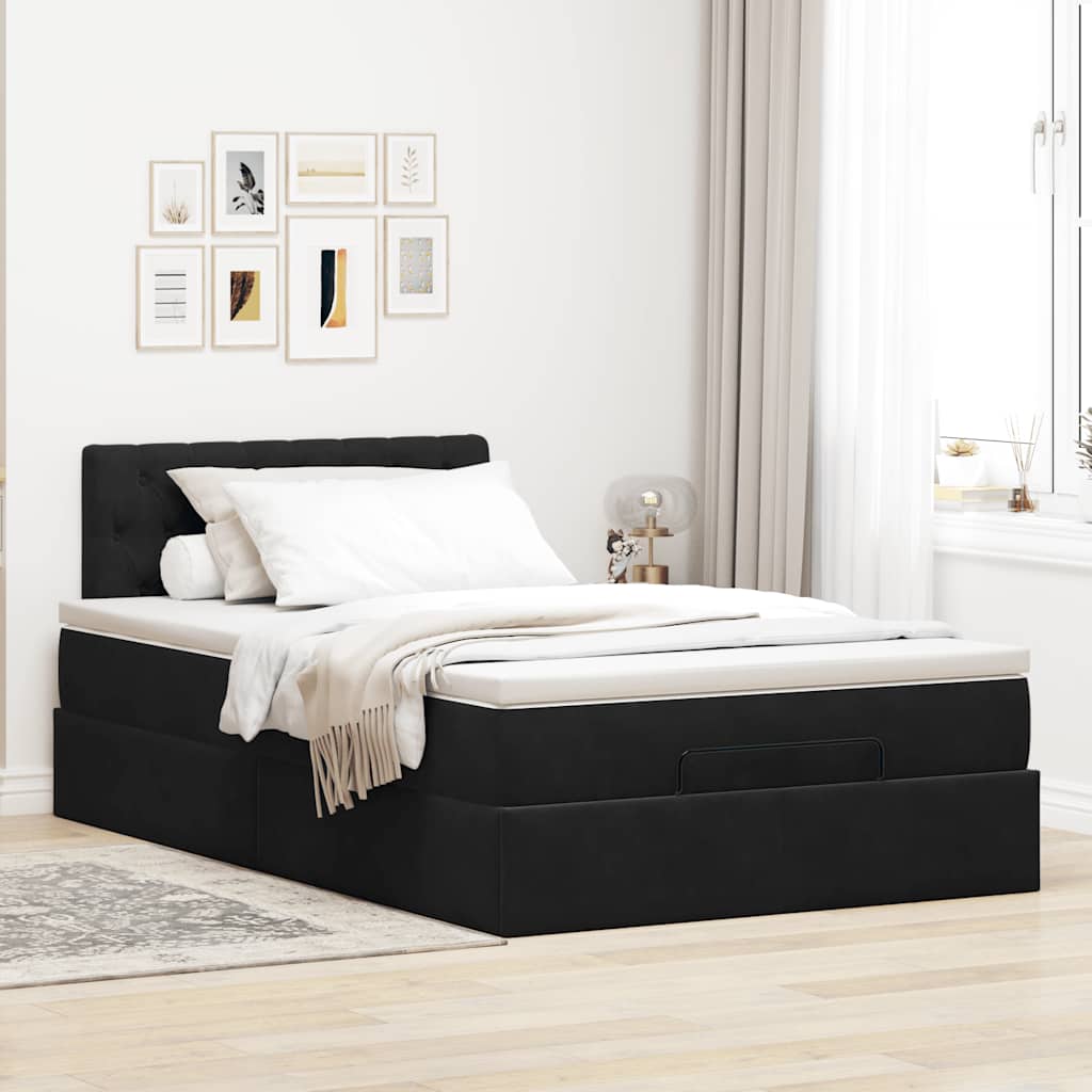 Pouf Letto con Materasso Nero 120x190 cm Velluto | homemem39