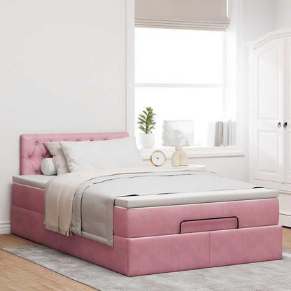 Pouf Letto con Materasso Rosa 120x190 cm Velluto