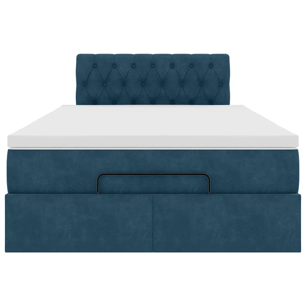 Struttura Letto Pouf con Materasso Blu Scuro 120x200 cm Velluto