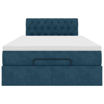 Struttura Letto Pouf con Materasso Blu Scuro 120x200 cm Velluto