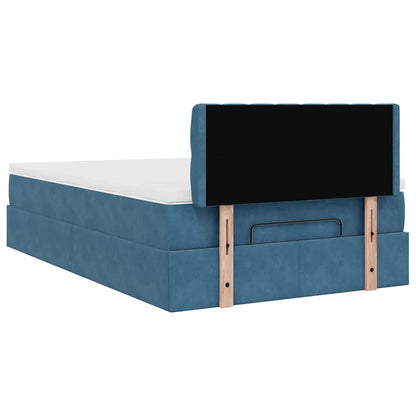 Struttura Letto Pouf con Materasso Blu Scuro 120x200 cm Velluto