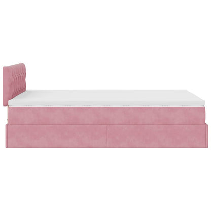 Struttura Letto Pouf con Materasso Rosa 120x200 cm Velluto