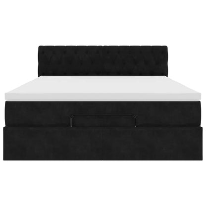 Struttura Letto Pouf con Materasso Nero 140x190 cm in Velluto | homemem39