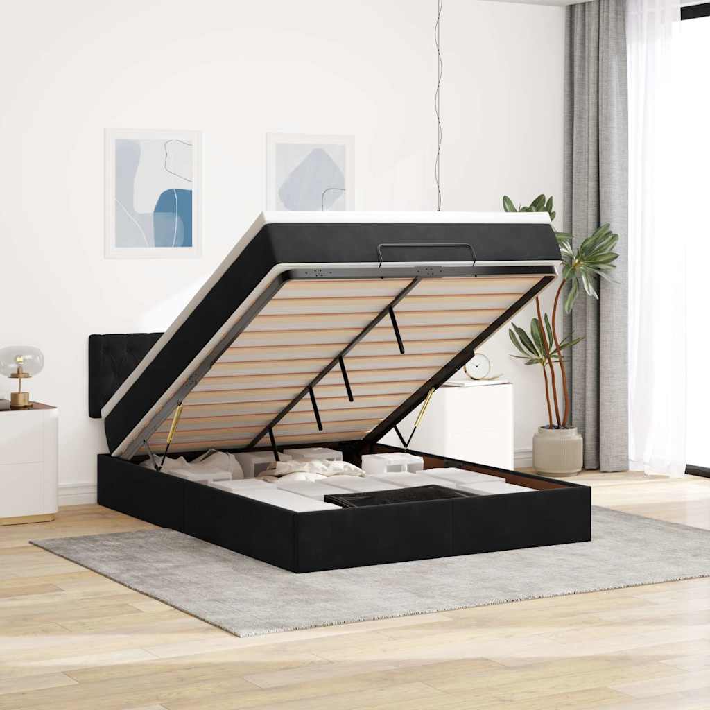Struttura Letto Pouf con Materasso Nero 140x190 cm in Velluto | homemem39
