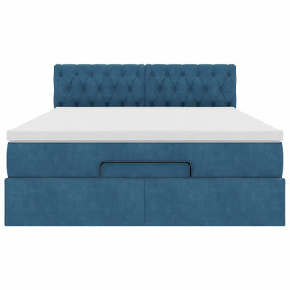 Struttura Letto Pouf con Materasso Blu 140x200cm in Velluto - homemem39