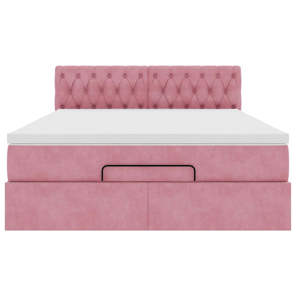 Struttura Letto Pouf con Materasso Rosa 140x200 cm in Velluto
