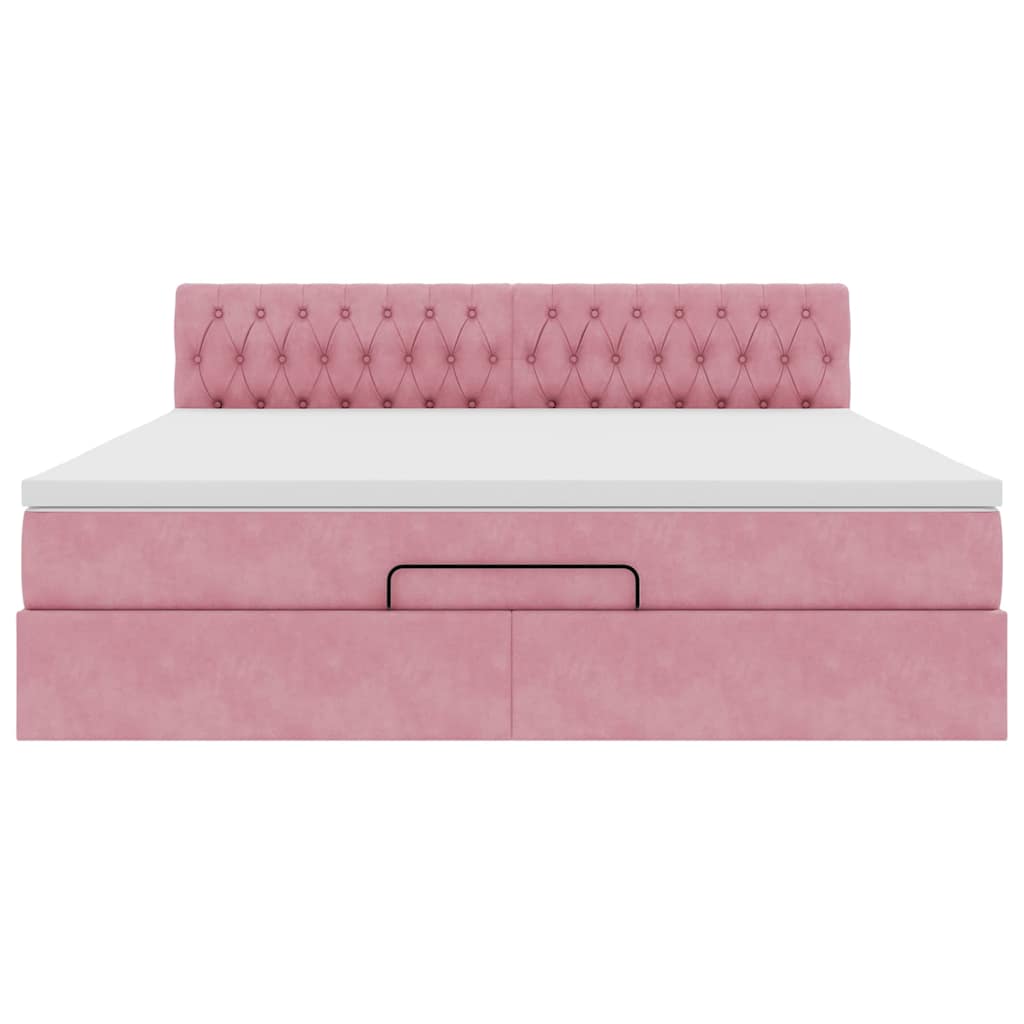 Struttura Letto Pouf con Materasso Rosa 160x200 cm in Velluto | homemem39
