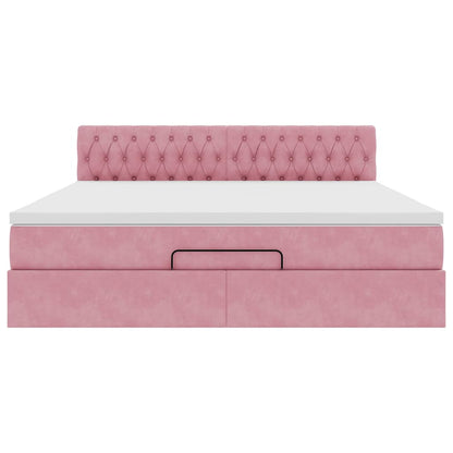 Struttura Letto Pouf con Materasso Rosa 160x200 cm in Velluto | homemem39
