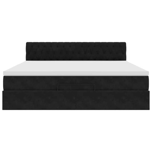 Struttura Letto Pouf con Materasso Nero 180x200 cm in Velluto