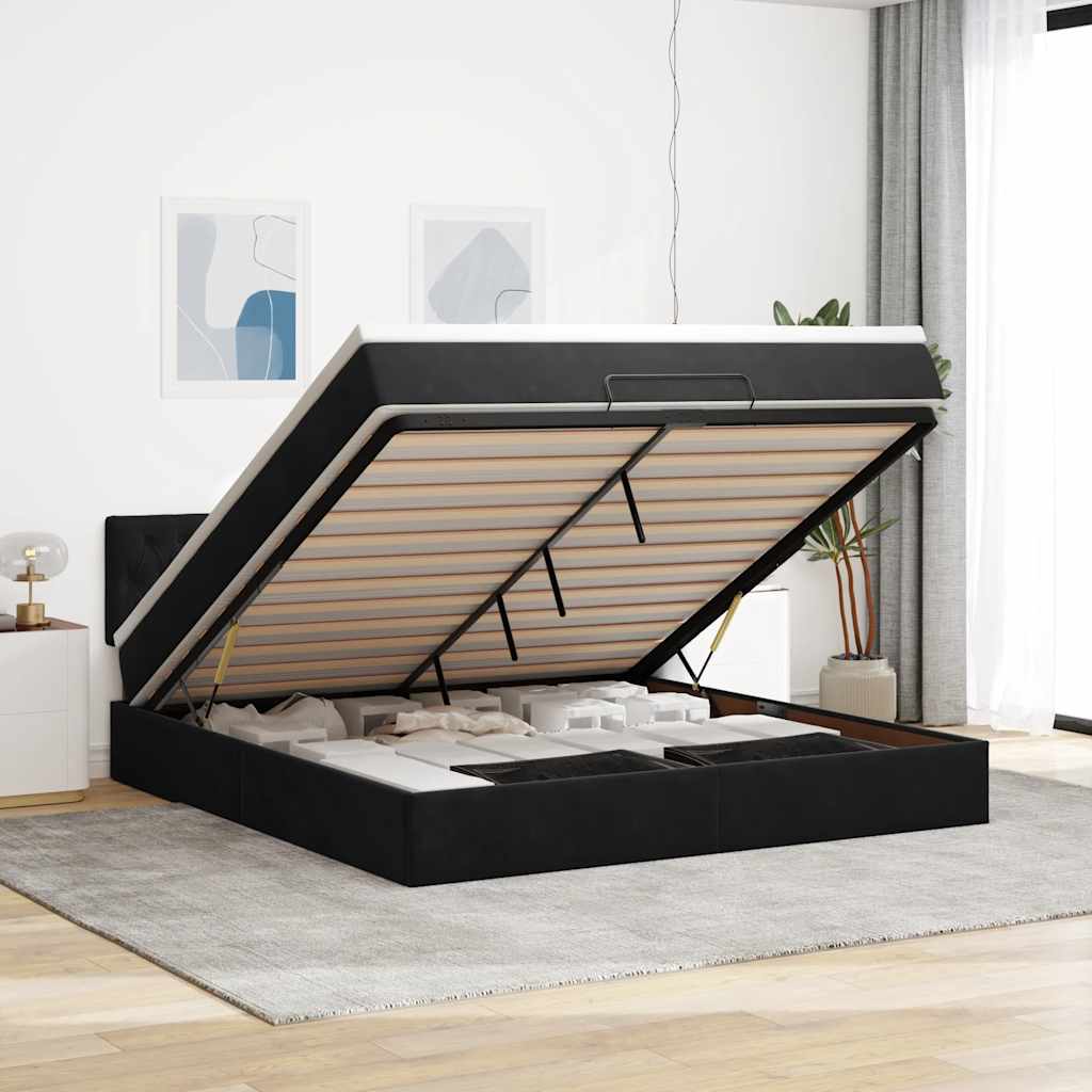 Struttura Letto Pouf con Materasso Nero 180x200 cm in Velluto | homemem39
