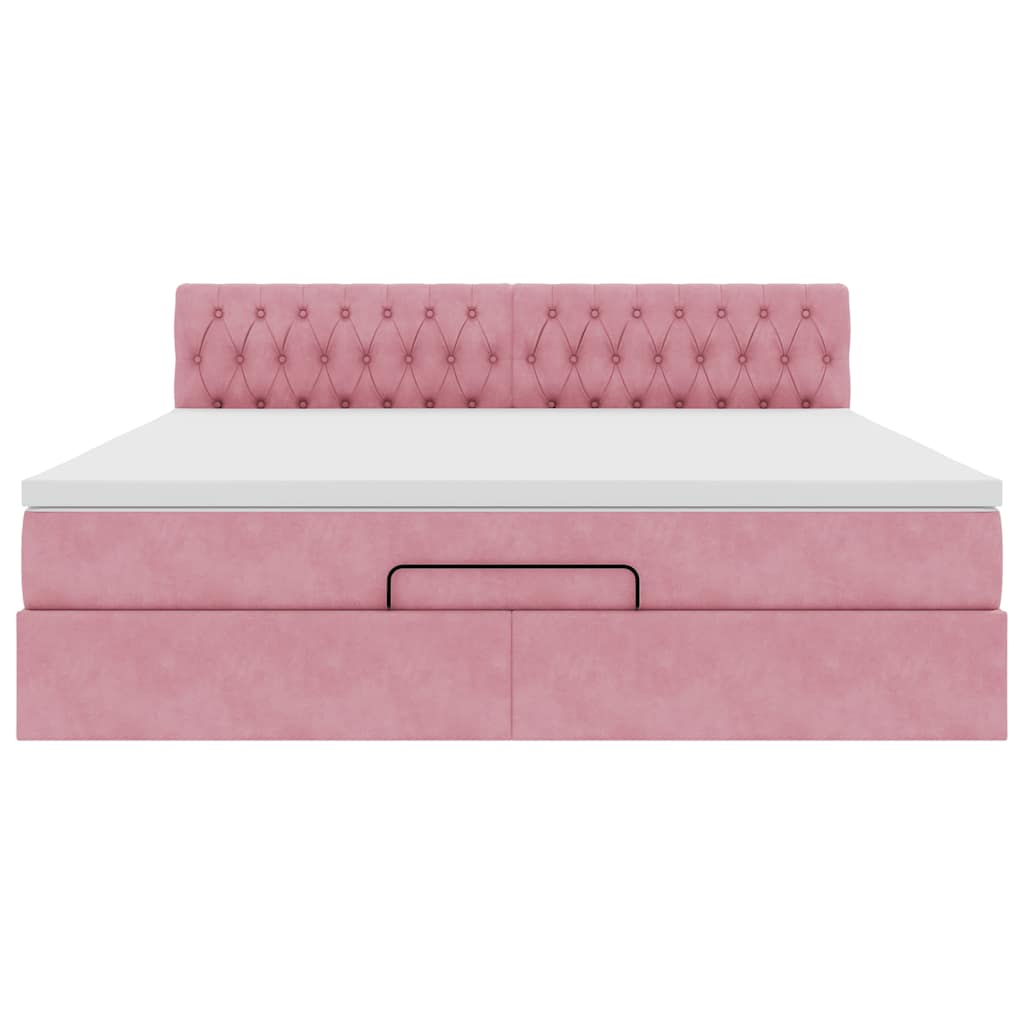 Struttura Letto Pouf con Materasso Rosa 180x200 cm in Velluto | homemem39