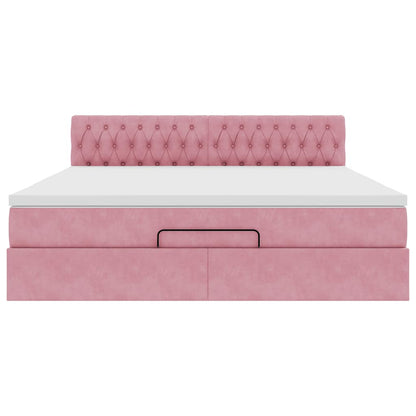 Struttura Letto Pouf con Materasso Rosa 180x200 cm in Velluto | homemem39