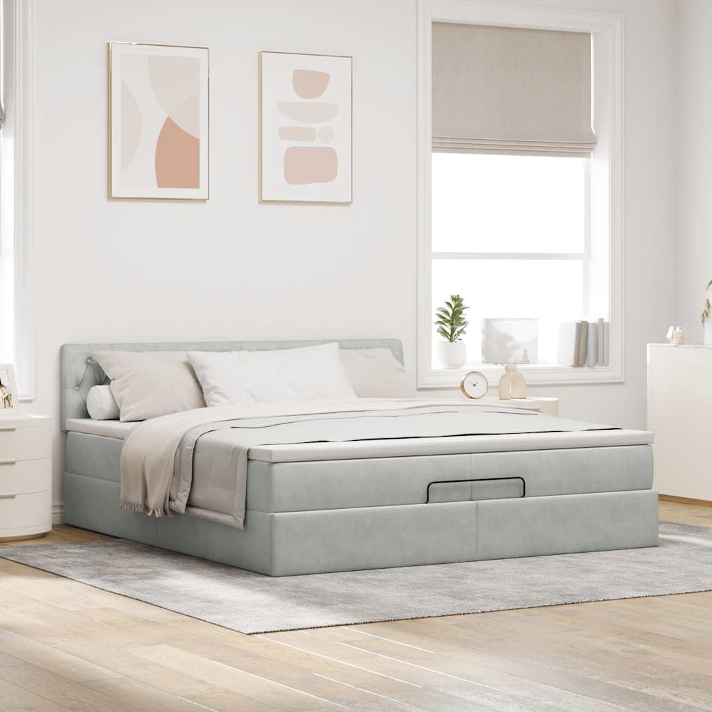 Struttura Letto Pouf con Materasso 200x200 cm in Velluto | homemem39