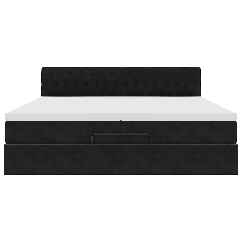 Struttura Letto Pouf con Materasso Nero 200x200 cm in Velluto