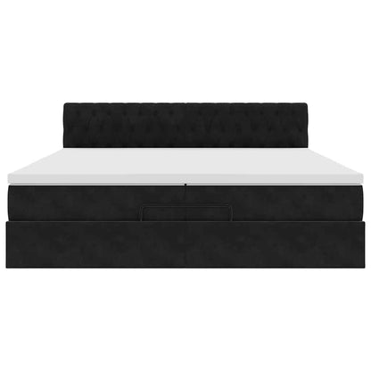 Struttura Letto Pouf con Materasso Nero 200x200 cm in Velluto