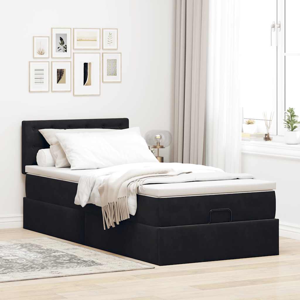 Struttura Letto Pouf con Materasso Nero 90x190 cm in Velluto | homemem39