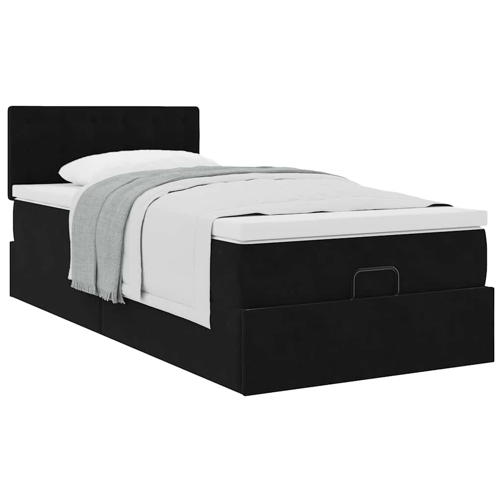 Struttura Letto Pouf con Materasso Nero 90x190 cm in Velluto | homemem39