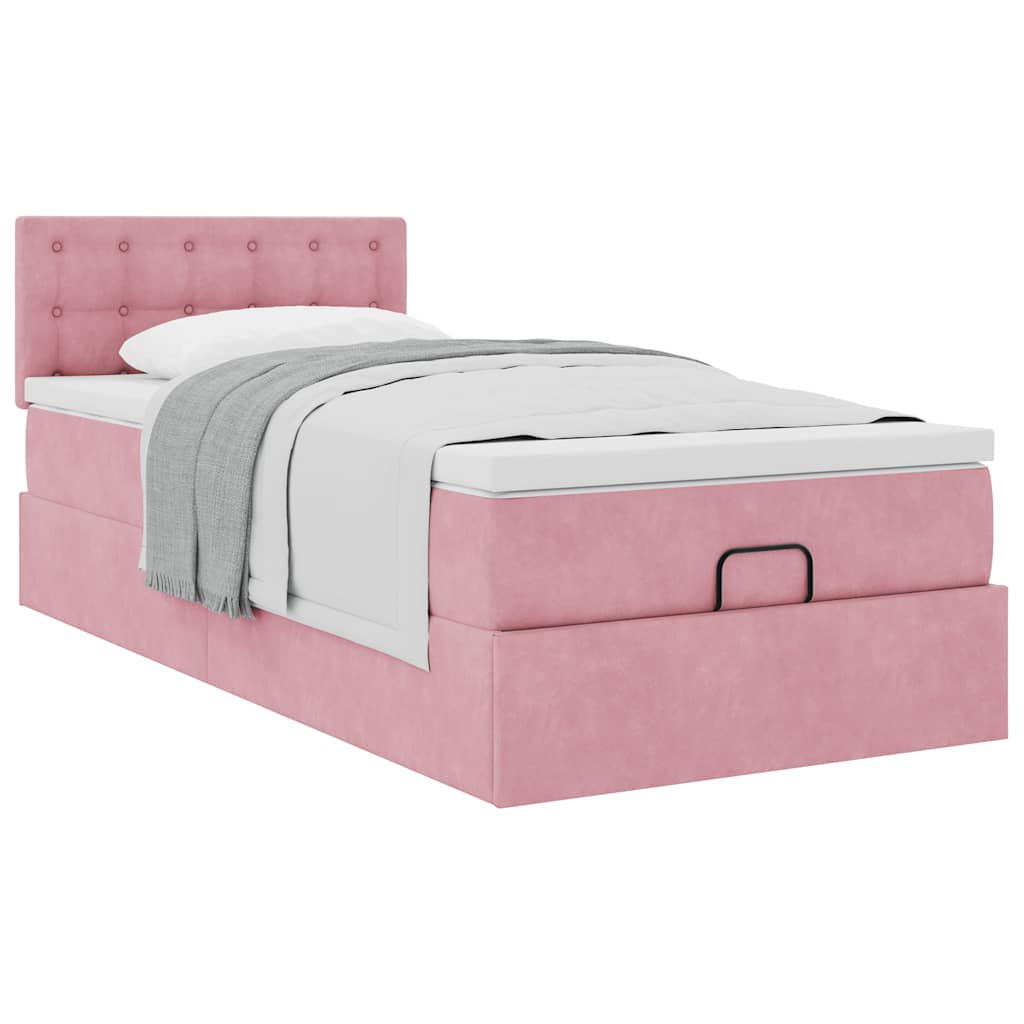 Struttura Letto Pouf con Materasso Rosa 90x190 cm in Velluto