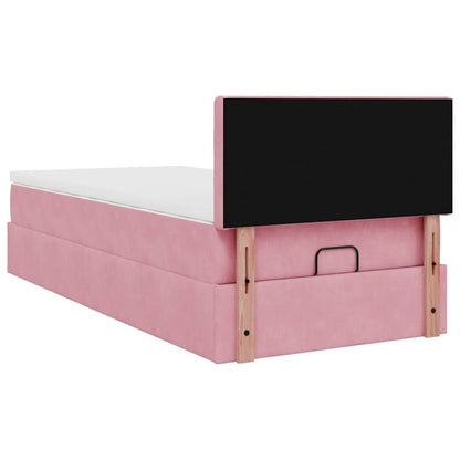 Struttura Letto Pouf con Materasso Rosa 90x190 cm in Velluto