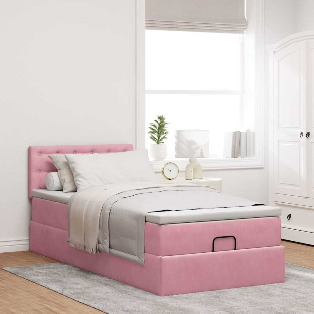 Struttura Letto Pouf con Materasso Rosa 100x200 cm Velluto - homemem39