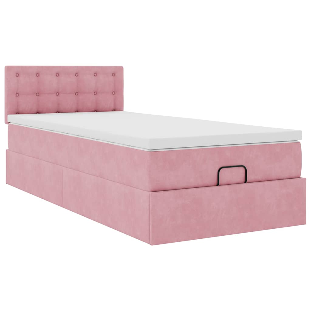 Struttura Letto Pouf con Materasso Rosa 100x200 cm Velluto - homemem39