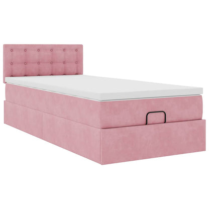 Struttura Letto Pouf con Materasso Rosa 100x200 cm Velluto - homemem39