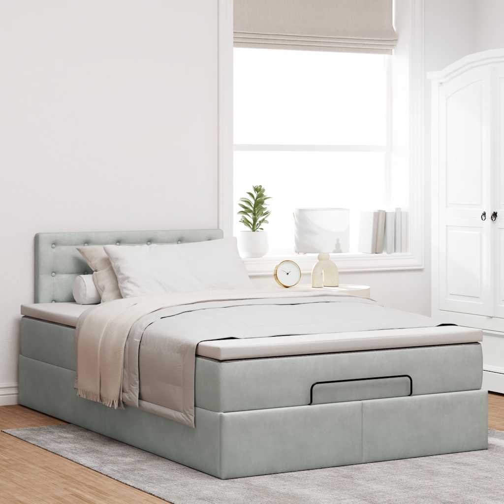 Pouf Letto con Materasso Grigio Chiaro 120x190 cm in Velluto | homemem39