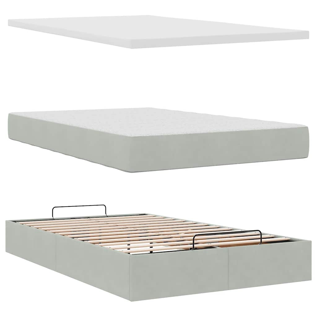 Pouf Letto con Materasso Grigio Chiaro 120x190 cm in Velluto | homemem39