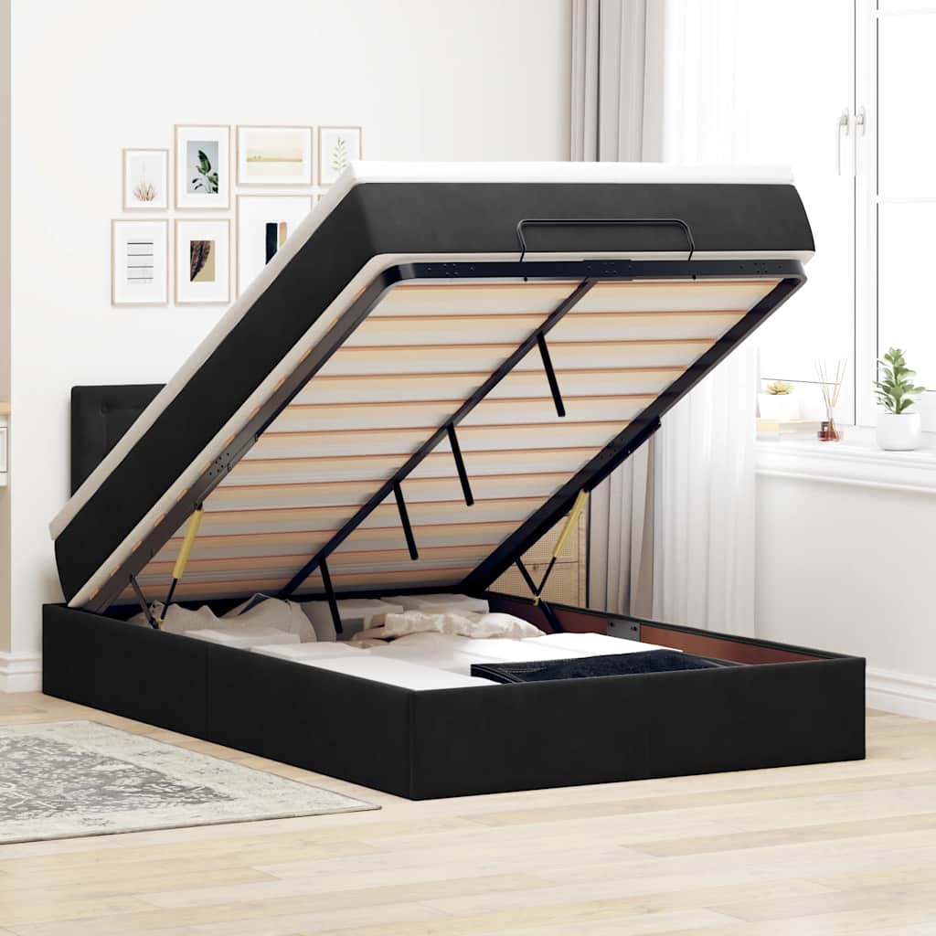 Pouf Letto con Materasso Nero 120x190 cm Velluto | homemem39