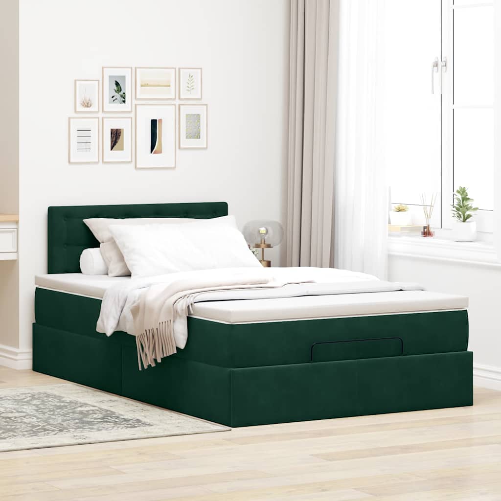 Pouf Letto con Materasso Verde Scuro 120x190 cm Velluto | homemem39
