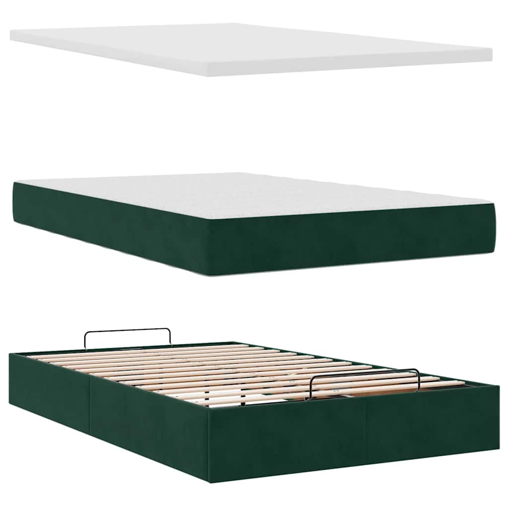 Pouf Letto con Materasso Verde Scuro 120x190 cm Velluto | homemem39