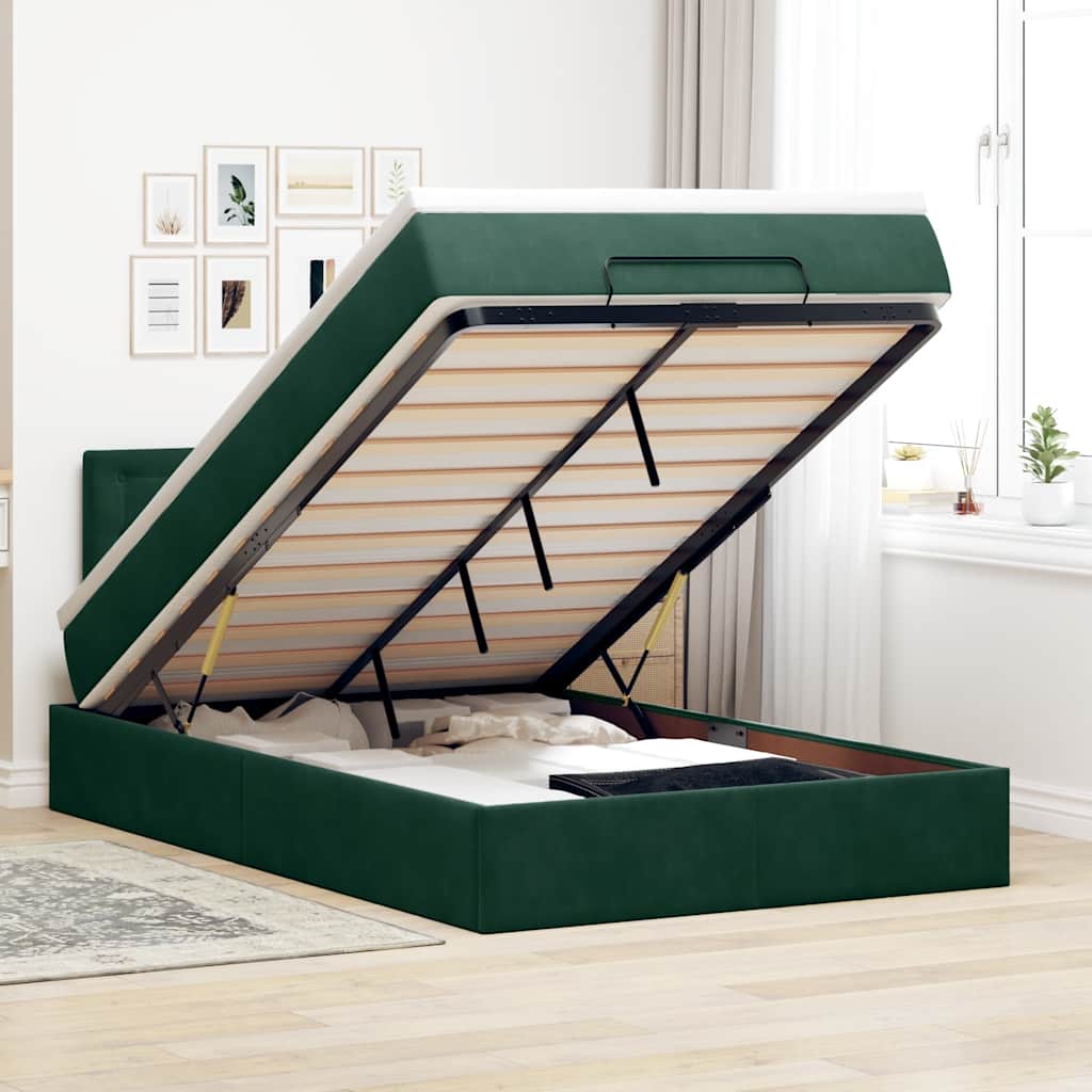 Pouf Letto con Materasso Verde Scuro 120x190 cm Velluto | homemem39
