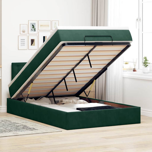 Pouf Letto con Materasso Verde Scuro 120x190 cm Velluto | homemem39
